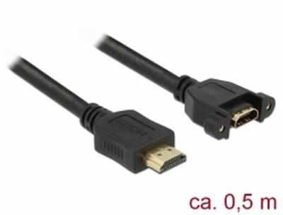 Delock HDMI-A male cable> HDMI-A female mounting panel 4K 30 Hz 0.5 m