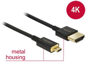 Delock High Speed HDMI Cable with Ethernet - HDMI-A male> HDMI Micro-D male 3D 4K 3 m active Slim