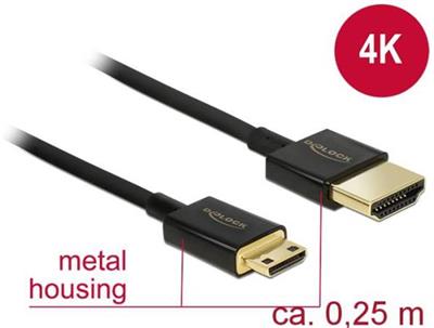 Delock Kabel High Speed HDMI s Ethernetem - HDMI-A samec > HDMI Mini-C samec 3D 4K 0,25 m Slim High 