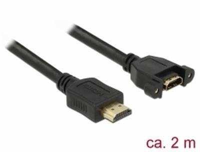 Delock HDMI-A male cable> HDMI-A female mounting panel 4K 30 Hz 2 m