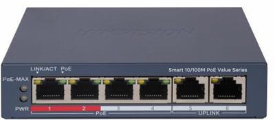 Hikvision DS-3E1106P-EI/M PoE Smart managed Switch, 4x PoE, 45W