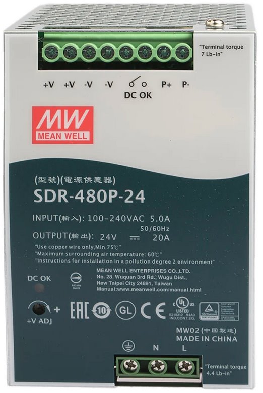 MEAN WELL SDR-480P-24 Switching power supply for DIN rail, 480W, 24V