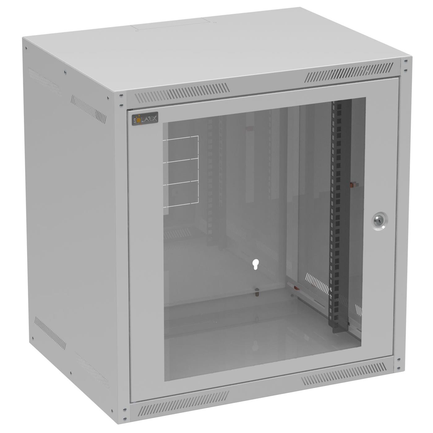 Solarix wall cabinet GrandN 12U 450mm, glass door, RAL 7035