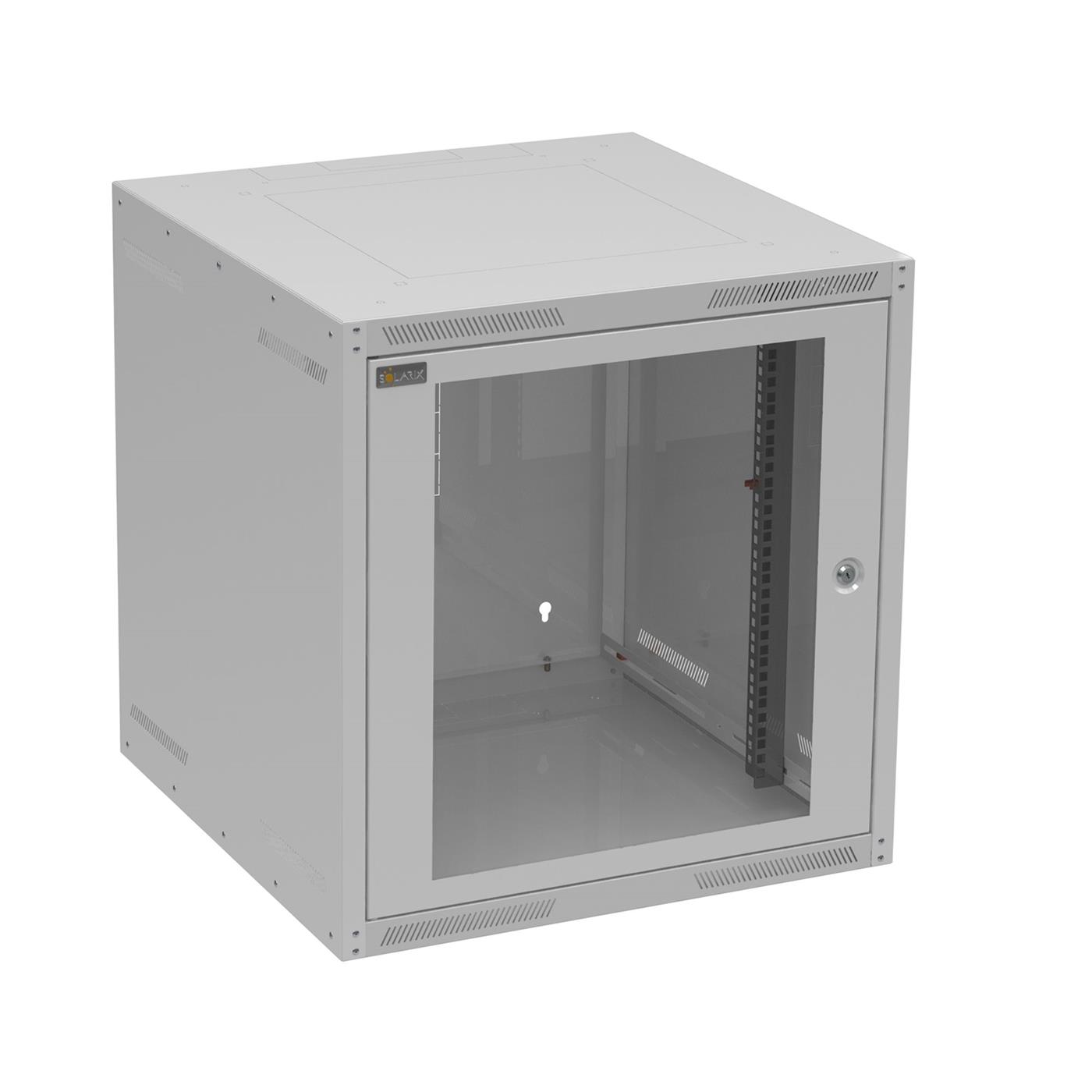 Solarix wall cabinet GrandN 12U 600mm, glass door, RAL 7035
