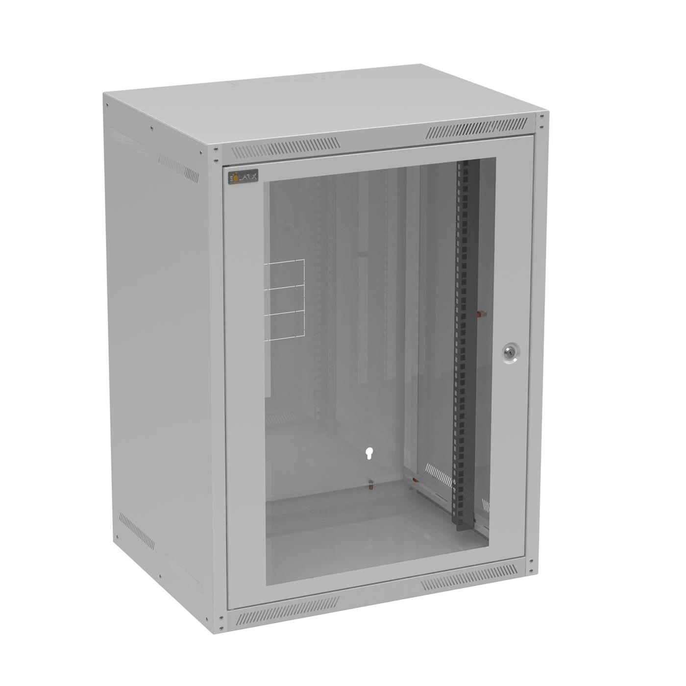 Solarix wall cabinet GrandN 16U 450mm, glass door, RAL 7035
