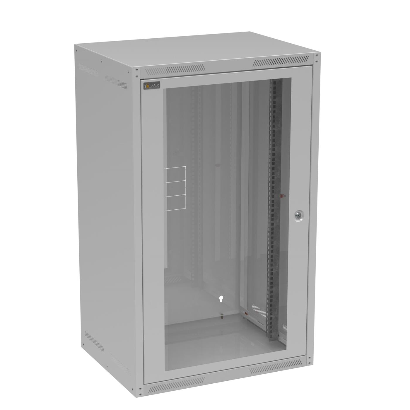 Solarix wall cabinet GrandN 20U 450mm, glass door, RAL 7035
