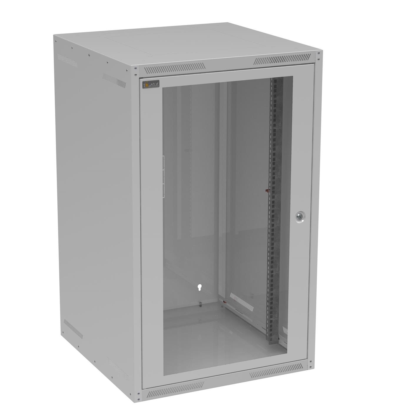 Solarix wall cabinet GrandN 20U 600mm, glass door, RAL 7035