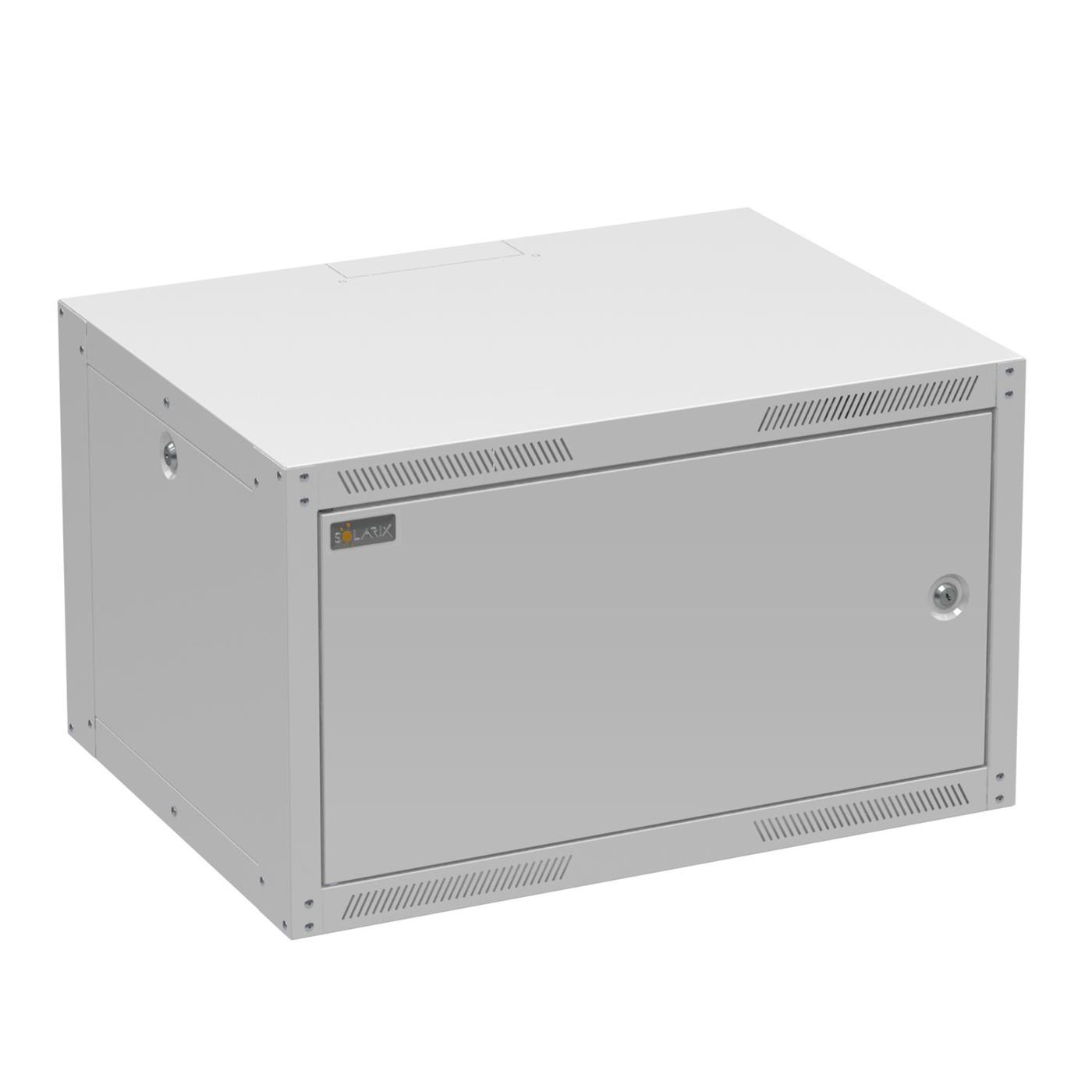 Solarix wall cabinet GrandN 6U 450mm, metal door, RAL 7035