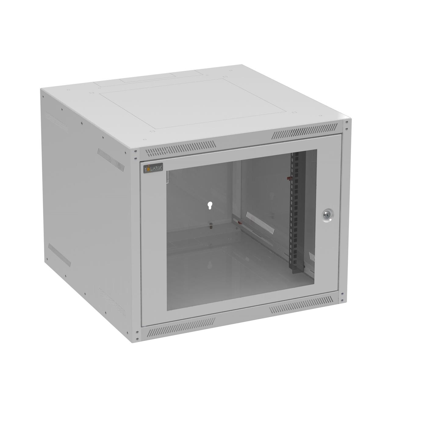 Solarix wall cabinet GrandN 9U 600mm, glass door, RAL 7035
