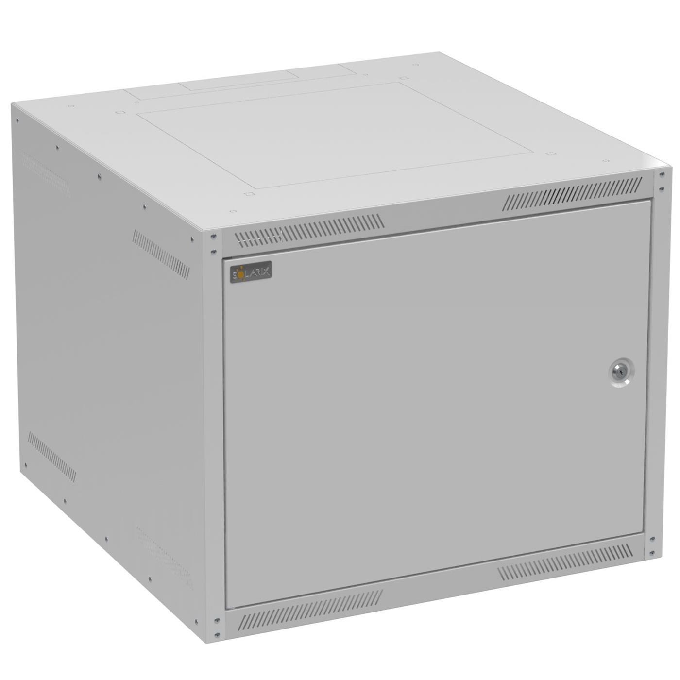Solarix wall cabinet GrandN 9U 600mm, metal door, RAL 7035