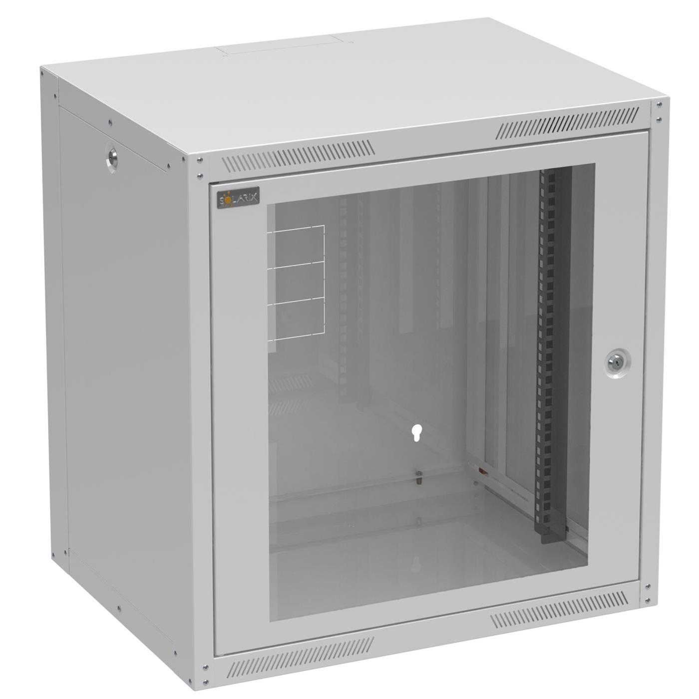 Solarix wall cabinet GrandN DUO 12U 450mm, glass door, RAL 7035