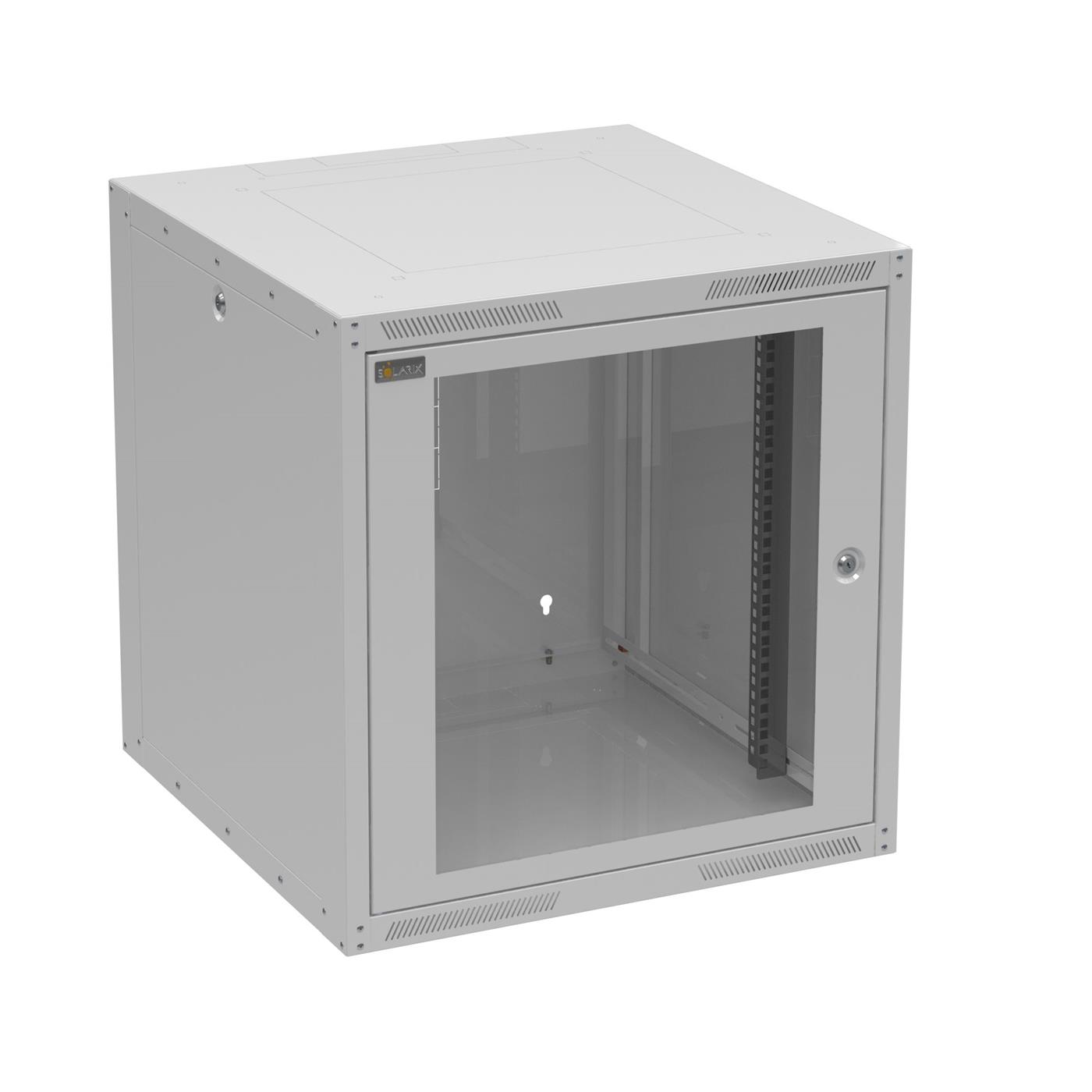 Solarix wall cabinet GrandN DUO 12U 600mm, glass door, RAL 7035