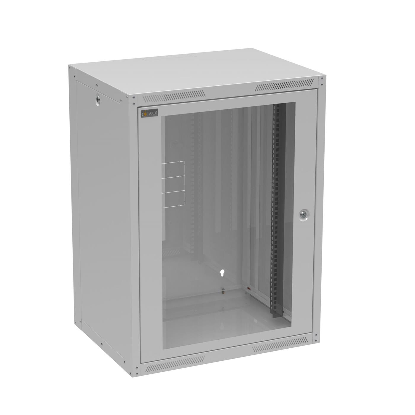 Solarix wall cabinet GrandN DUO 16U 450mm, glass door, RAL 7035