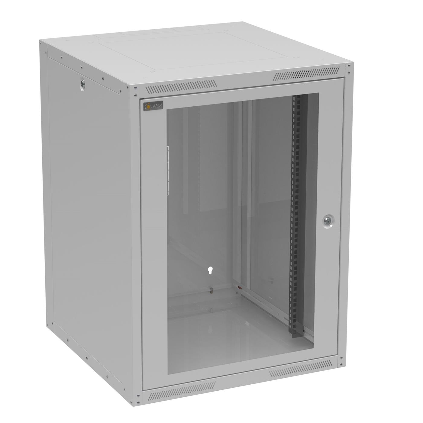 Solarix wall cabinet GrandN DUO 16U 600mm, glass door, RAL 7035